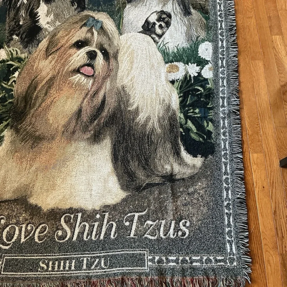 Danbury Mint I Love Shih-Tzu's Dogs Tapestry Throw Blanket Wall Hanging 48 X 67